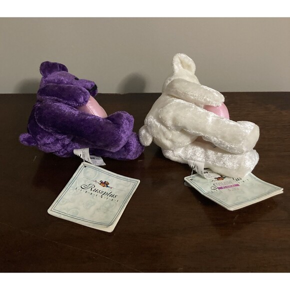 Lot of 2 Russ Berrie Russplus Lil Luv Sitting Bears Beanbag Pink Hearts Tags 6” - Picture 3 of 16